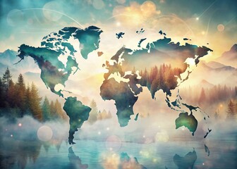 Dreamy Wanderlust Abstract Double Exposure: Whimsical Travel Clip Art for Website Design