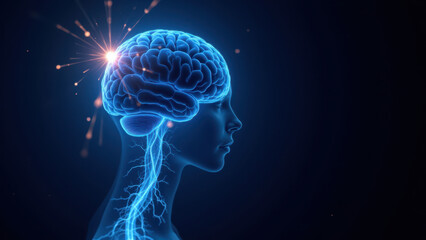 An artistic rendering of a human head with highlighted VNS, showing how vagus nerve stimulation could work.