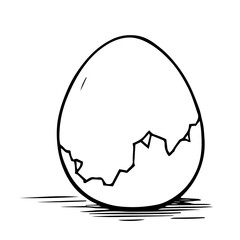 Black and white easter egg breaking open, simple line art