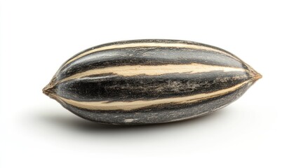 Single striped sunflower seed on white background