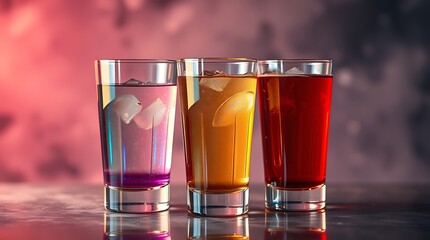 Composition with five glasses of drinks