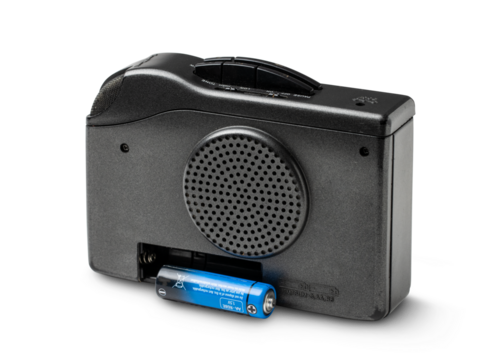 Analog stereo recorder with battery isolated on transparent background