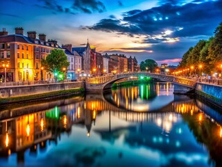 Obraz premium Dublin River Liffey Night Lightscape - Cityscape Photography