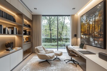 Contemporary workspace with stylish high fidelity setup modern office design elements calm environment cozy view professional concept