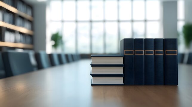 Neatly Organized Law Office with Case Files and Open Books on Wooden Shelves