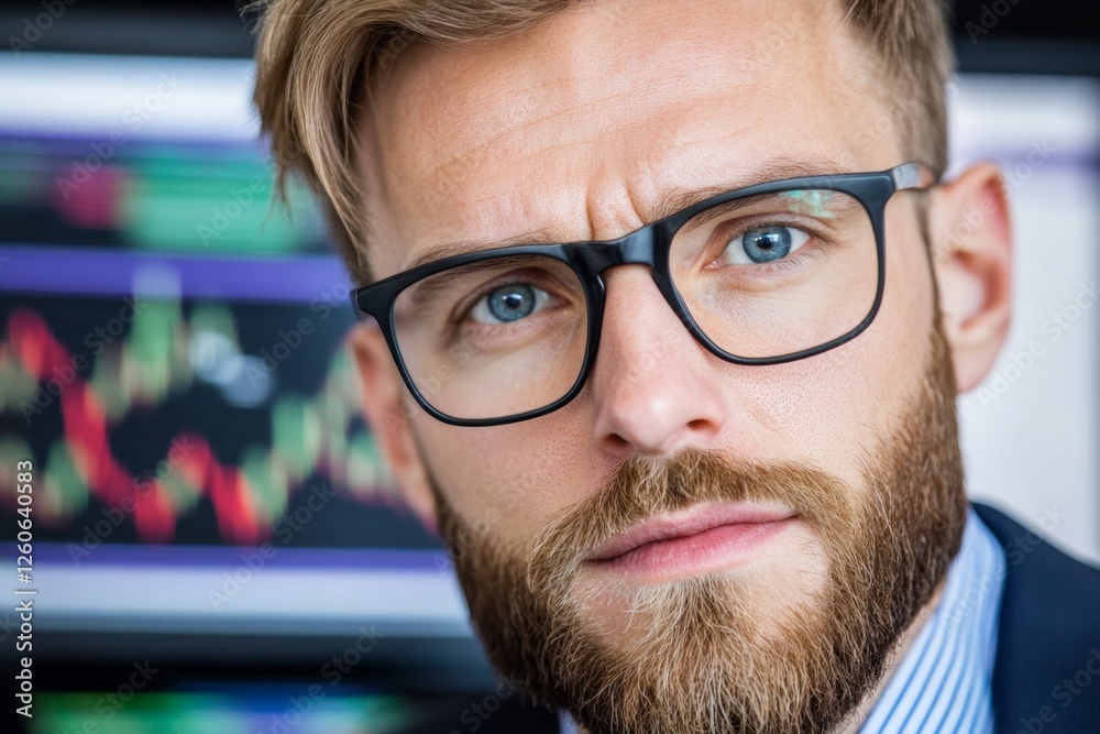 Poster a financial analyst monitoring live stock market statistics on multiple computer screens