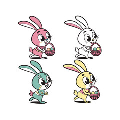 Cute Easter Bunny and Eggs Festive Vector Clip Art Pack