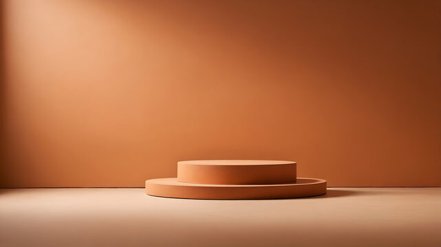 Minimalist warm terracotta display podium with modern abstract decor