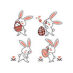 Cute Easter Bunny and Eggs Festive Vector Clip Art Pack
