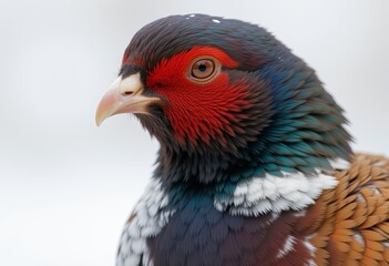 Obraz premium Vibrant pheasant bird with colorful feathers standing on a wooden surface ideal for nature enthusiasts and wildlife photography