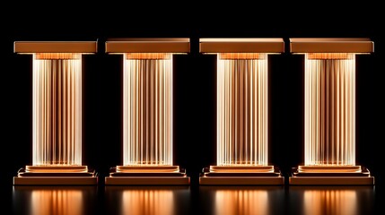 Fototapeta premium Elegant bronze pillars stand majestically against a dark background subtly lit from within. AI Generated