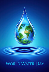 Fototapeta premium World water day concept: earth in a water droplet for environmental awareness
