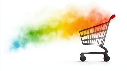 Vibrant rainbow background shopping cart, retail therapy in full color shopping