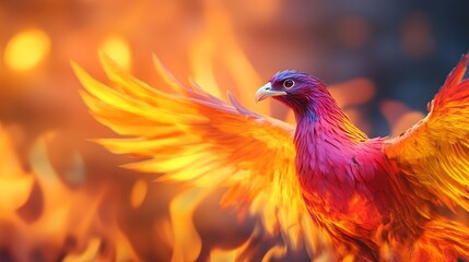 Fototapeta premium Majestic Phoenix Rising from Glowing Ashes, a Symbolic Representation of Resilience and Rebirth