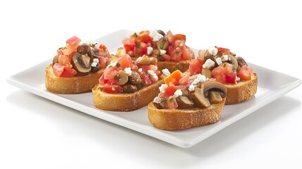 Delicious Bruschetta Appetizers with Tomatoes, Mushrooms, and Cheese