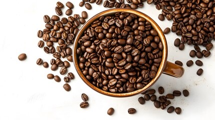 Naklejka premium Roasted Coffee Beans in Brown Mug Top View