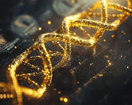 Golden DNA strand intertwined with currency, generational wealth concept