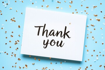 Handwritten thank you greeting card with silver text