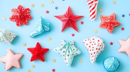 Fototapeta premium Festive Paper Stars and Confetti Party Decorations