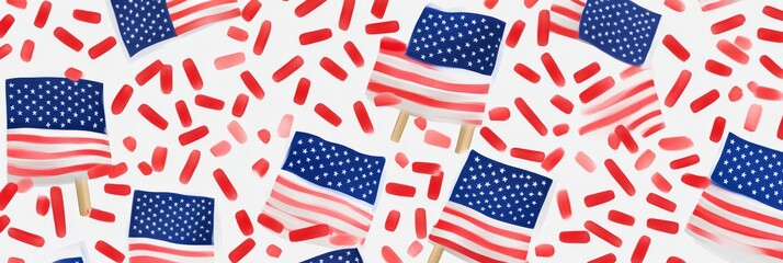 Obraz premium American Flag Popsicle Summer Design - Festive summer design featuring American flag popsicles and red sprinkles. Symbolizes patriotism, summer fun, celebration, independence, and sweetness
