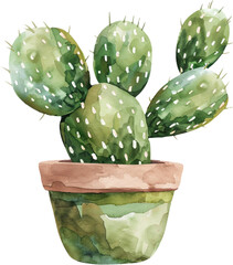 Watercolor Cactus in Pot Green Illustration