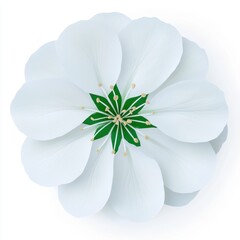Elegant White Flower with Green Leaves Isolated on White Background