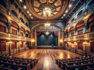 Obraz premium Empty Vintage Theater Auditorium Stage, Classic Wooden Opera House Interior, Retro Concert Hall