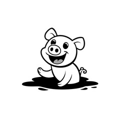 A cheerful piglet splashing in a puddle