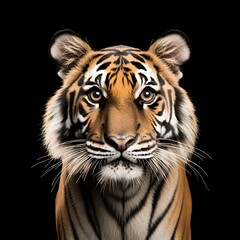 Fototapeta premium Majestic Sumatran Tiger Portrait Closeup Black Background