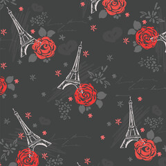 Winter Nights And Love is in the Air Eiffle Tower and Red Roses Pattern