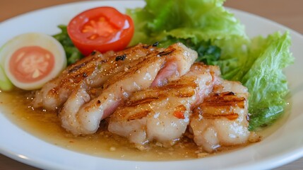 Delicious Grilled Beef Slices with Sauce and Salad