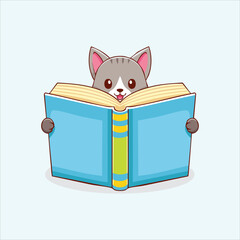 tiny kitten turning the pages of an oversized storybook
