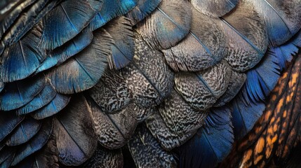 Fototapeta premium Close-up of colorful peacock feathers with detailed texture