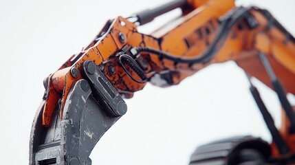 Construction excavator arm, close-up, work in progress