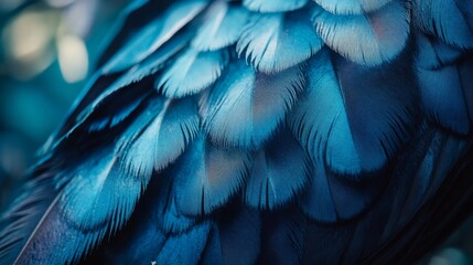 Obraz premium Close-up of vibrant blue feathers with intricate pattern and texture