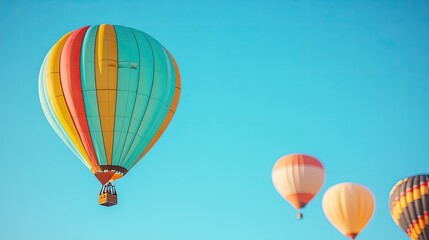 Fototapeta premium close-up of colorful hot air balloons against deep azure sky