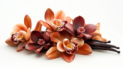 Orchids and Vanilla Pods on White Background (1)
