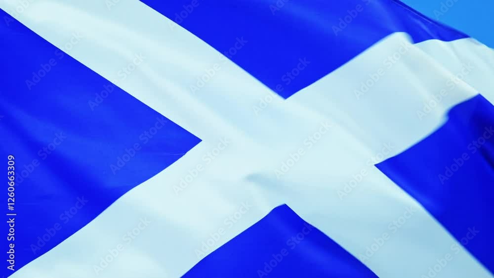 Wall mural Full frame of Scottish flag waving, slow motion video