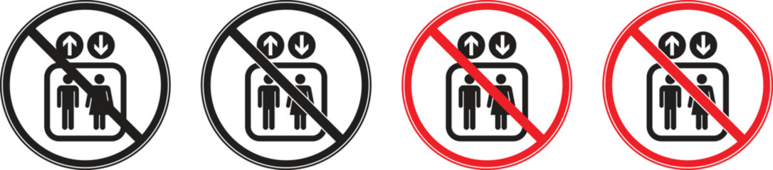Vector icon collection of prohibited use of elevators or lifts. Information icon symbols prohibit or do not use, and information symbol icons for the public. Vector illustration © Oman