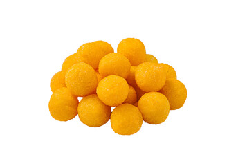 Bright yellow cheese balls piled together in a tempting snack display perfect for gatherings or casual munching