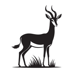 Gazelle looking alert Silhouette Vector Illustration, Solid White Background.