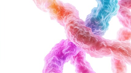 microscope view of colorful human immune cells against stark white backdrop