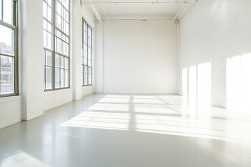 wide-open living room with minimal furniture and large to let in natural light showcasing modern interior design that