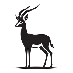 Naklejka premium Gazelle looking alert Silhouette Vector Illustration, Solid White Background.