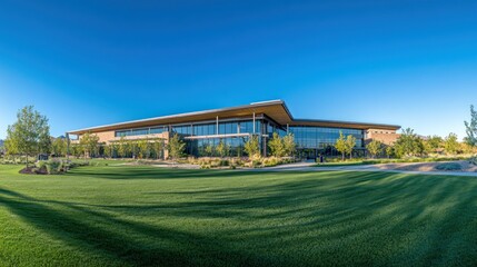 Obraz premium Architectural marvel, A modern building blends with natural landscape