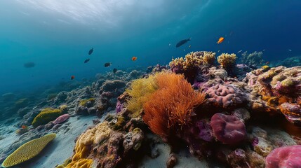 Obraz premium Vibrant coral reef teeming with fish underwater. Possible use Stock photo