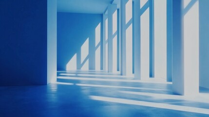Obraz premium Sunlit minimalist interior with geometric shadows and blue tones