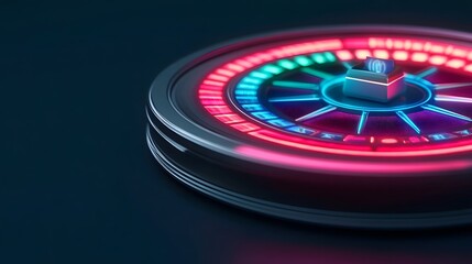 Fototapeta premium Mesmerizing Futuristic Spin Wheel with Glowing Neon Sections and Holographic Prizes Display