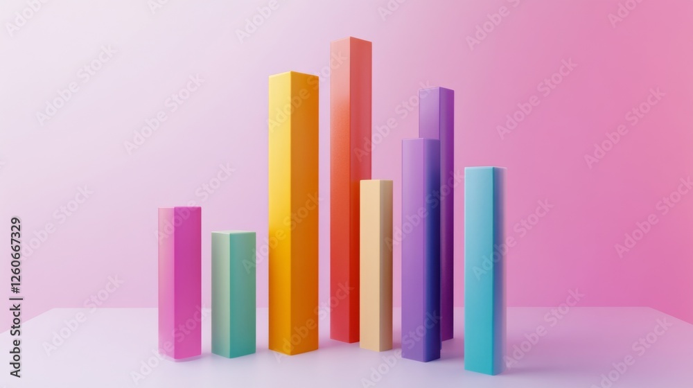 Leinwandbilder a d bar chart with vibrant bars in varying heights, placed on a white background with clean shadows 