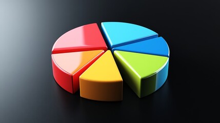 Obraz premium A D pie chart showcasing market share distribution among various companies, with labeled sections in bold colors, placed on a sleek black background to enhance visibility.